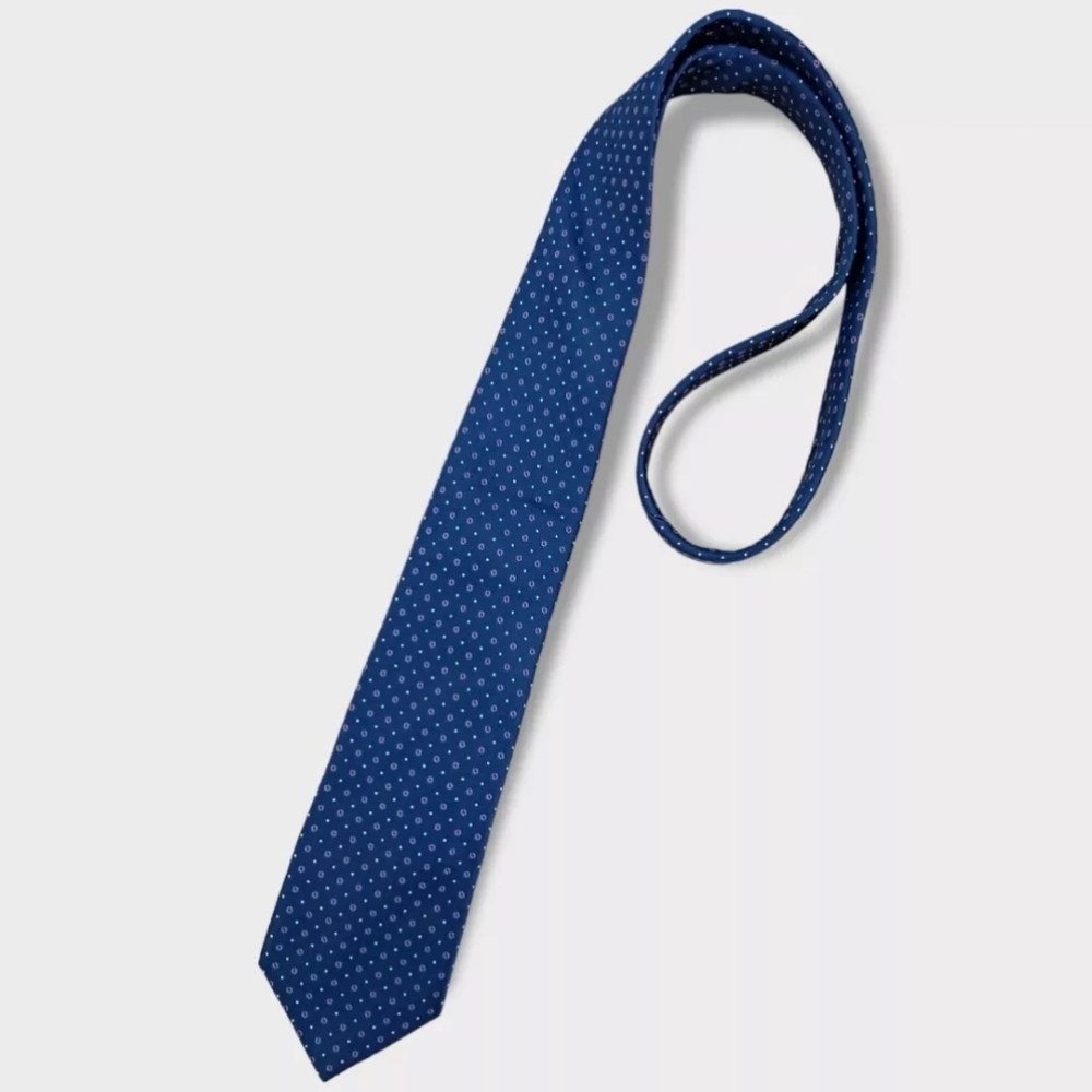 EDDY MONETTI Blue Geometric Floral Silk LUXURY Tie ITALY